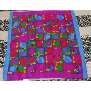 Vintage Silk Hankie Fruits Plums Fuchsia Red Multicolor Rare Size Liz Claiborne